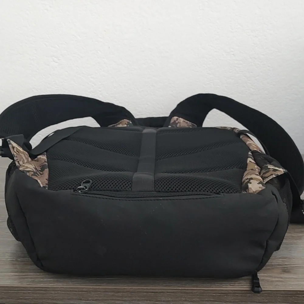OIWAS Large Hardshell Front Camouflage Backpack Used Once Black Tan Brown Hard
